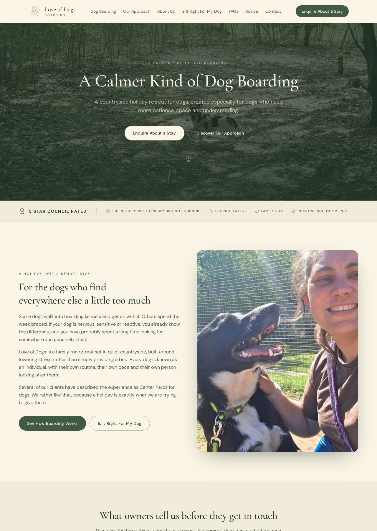Love of Dogs Boarding website screenshot
