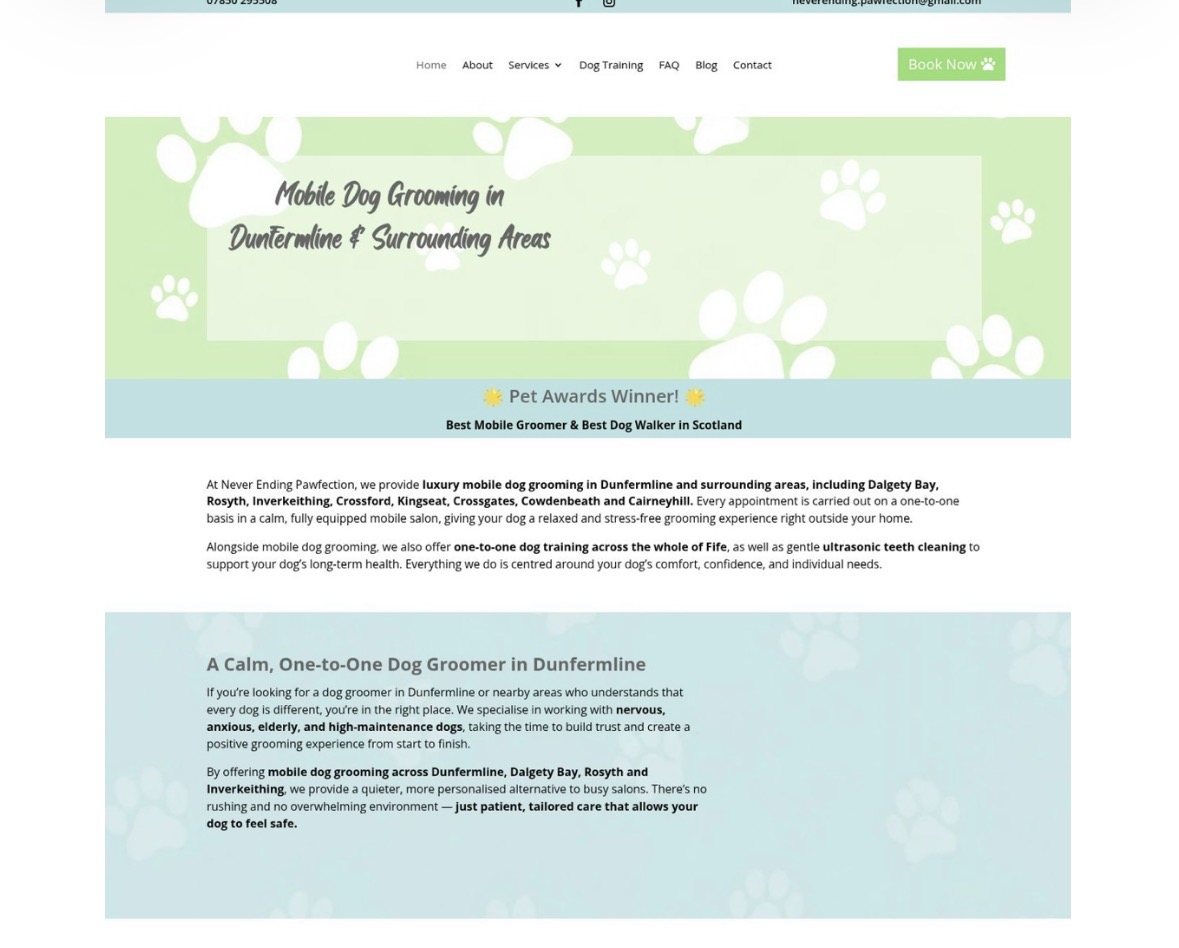 Never Ending Pawfection website screenshot